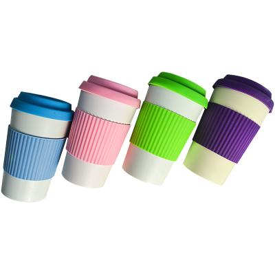 China Wholesale Eco-Friendly Reusable Coffee Mug Sustainable 420ml Bamboo Fiber Drinkware Cup With Silicone Lid And Handle for sale