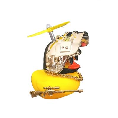 China Soft Material Car Decorations Little Yellow Duck With Helmet Propeller Rubber Cool Glasses Lean For Car Styling Bike Or Motorcycle Decoration for sale