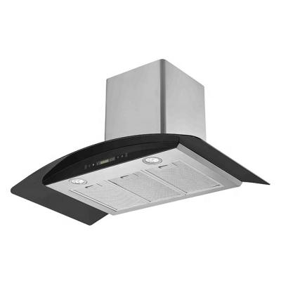 China Household Inox Curve Range Hood Home Appliance Cooker Hood Glass Low Noise Electric Chimney Hood for sale