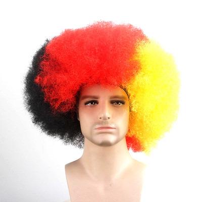 China Hot Selling Afro Wave Wig Logo Design World Cup Football Cheap Sports Fans Wig Sports Club Wig for sale