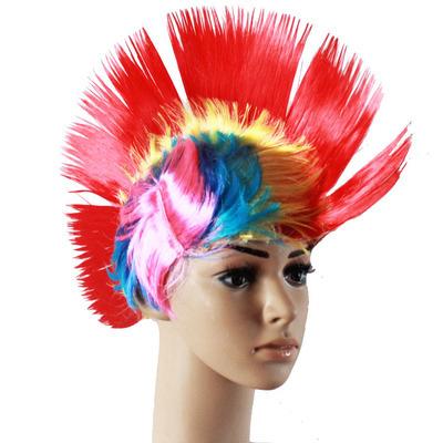 China Afro Nice Wave Service Football Fan Hair Football Fan Cap Soccer Wigs White Red Blue for sale