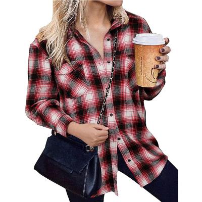 China Women's clothing2021Autumn quilted and lapels new winter jacket women's mid length loose plaid shirt for sale