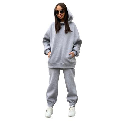 China 2021 Anti-wrinkle fashion trotter pants Solid Oversized Hoodie Set Women's Hoodies and Sweatshirts Set Two Piece Tracksuit for sale