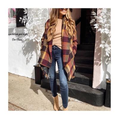 China Anti-Wrinkle New Arrival Fall Women Clothing Lapel Woolen Coat Plaid Women Winter Loose Woolen Coats With Belt for sale