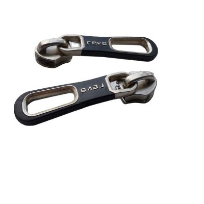 China Durable PVC Rubber Design Custom Logo Black Metal Zipper Puller For Garment for sale