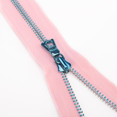 China Factory Made Pink Factory Made Cheap Band Open End Auto Lock #5 Special Price Metal Plated Zipper For Plastic Bags for sale