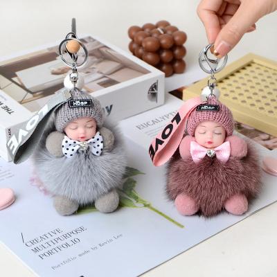 China Cartoon Toy Hot Selling Customized Fluffy Reborn Fox Hair Fur Reborn Doll Car Key Ring Key Chain Key Chain Cute Sleeping Baby Doll for sale