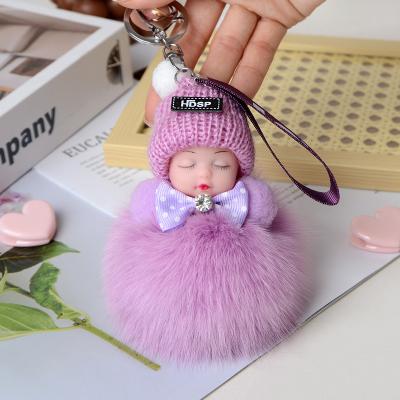 China Cute lady bag plush pom pom doll plush doll key chain hair ball baby promotion gift new sleeping car pendant for sale