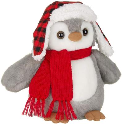 China 9.5 Inch Plush Penguin Plush Toy Cappy Toy With Hat And Scarf OEM Winter Toy for sale