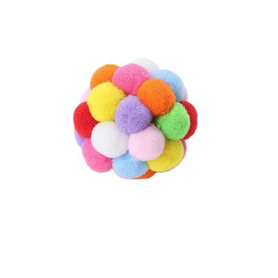 China Viable Colorful Handmade Bouncy Ball Kitten Ball Toys Interactive Pet Supplies Cat Toy Durable Multiple Colored Plush Ball Pet Bell for sale