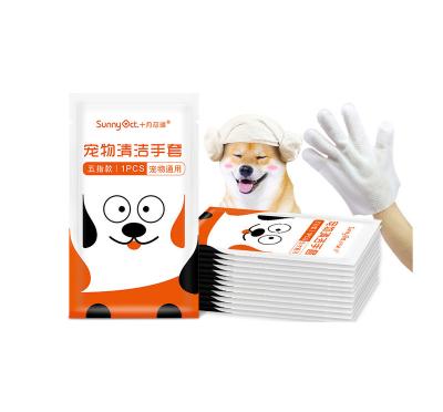 China Waterless gloves stored disposable independent pet safety and health cleaning cat and dog rubbing gloves for sale