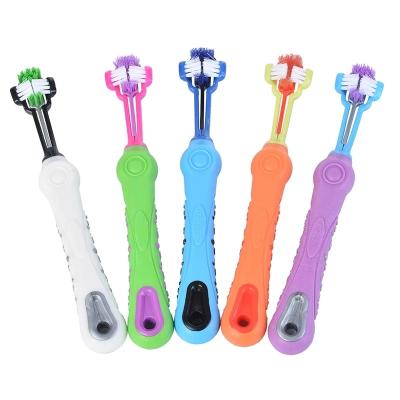 China Sustainable Pet Supplies Pet Toothbrush Three Head Toothbrush Multi Angle Cleaning Teeth Care Cat Dog Tooth Cleaning Brush for sale