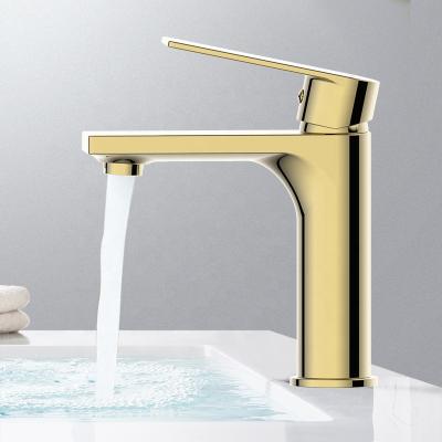 China Classic Brass Water Handle Taps Style One Hole Ceramic Valve Core Metered Basin Faucet For Bathroom Vessel for sale