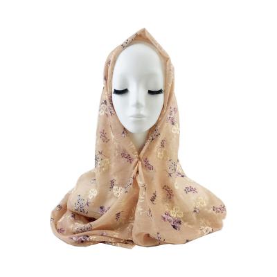 China Hot Factory Wholesale Price Polyester Women's Accessories Embroidered Chiffon Long Scarf for sale