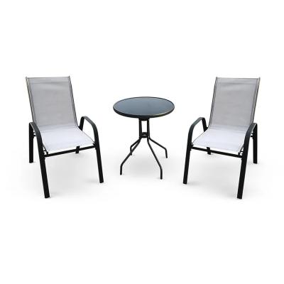 China Modern Grade 3-Piece Bistro Set With 2 Sling Dining Chairs Commercial Outdoor Furniture for sale