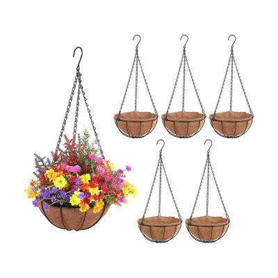 China Metal 6 Set Metal Planter Hanging Basket With Round Coir Coating Metal Plant Basket for sale