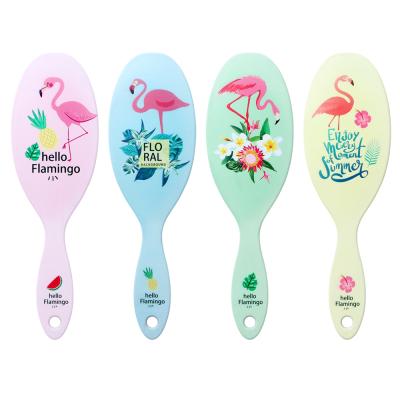 China Soft Oval Massage Airbag Comb Detangler Hair Print Flamingo Cushion Cartoon Comb Teeth Curly for sale