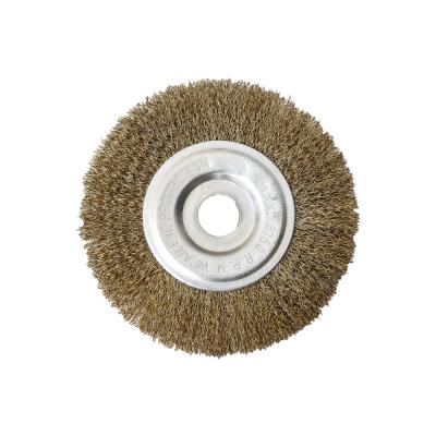 China Rust Paint Removal Wire Wheel Brush Copper Plated Crimped Steel Brush for Deburring, Descaling and Polishing for sale