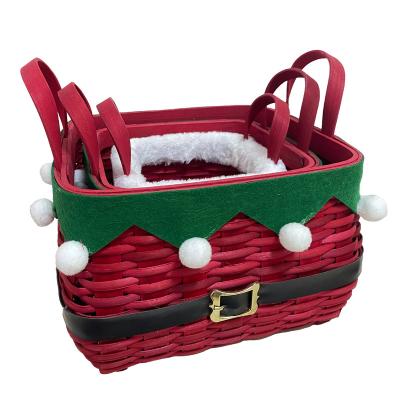 China Sustainable Red Square With Ball Small Sash Cheap Green Edge Wicker Baskets White Double - Ear Basket for sale