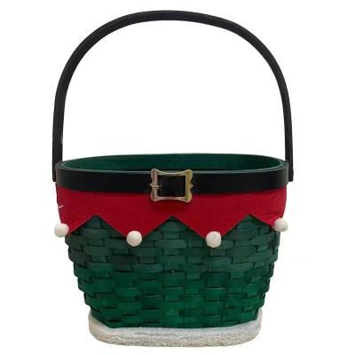 China Small Viable Green Egg Shaped Sticker Leather Belt Applique Lace Handle Interboard Christmas Basket for sale