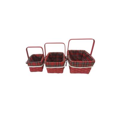 China Viable Red Rectangle with Moving Plaid Handle Christmas Basket for sale