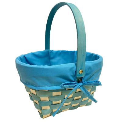 China Sustainable Two Tone Color Round With Living Blue Coating Handle Hand - Woven Basket for sale