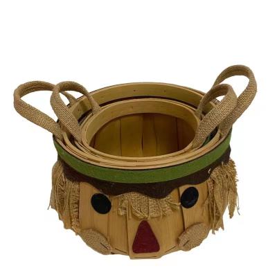 China Sustainable Round Canvas Wooden Bucket Ear Iron Iron Storage Basket for sale