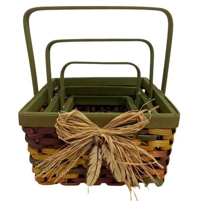 China Viable Autumn Basket Square Color Glued Straw Bow Basket for sale