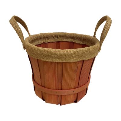 China Drinks / Food Round Cambric Barrel With Two Wooden Ears Baskets Wholesale Picnic Basket for sale