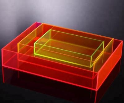 China Durable Acrylic Serving Trays Fluorescent Lucite Plexiglass Display Tray for sale