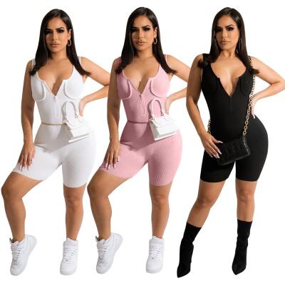 China 2022 Breathable Breathable Zipper Sport Wear 2 Piece Set Ladies Short Sleeve Shorts Set Biker Shorts Teams Two Piece Set for sale