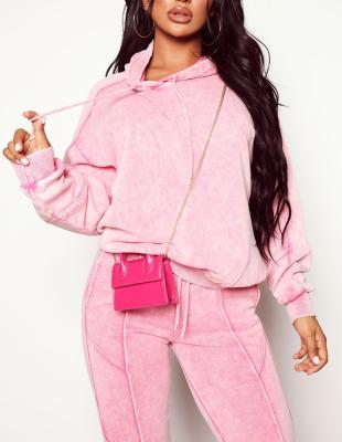 China Sustainable 2 Piece Set Women Sustainable OEM Link Casual Dye 2021 Hoodie Set Plus Size Streetwear for sale