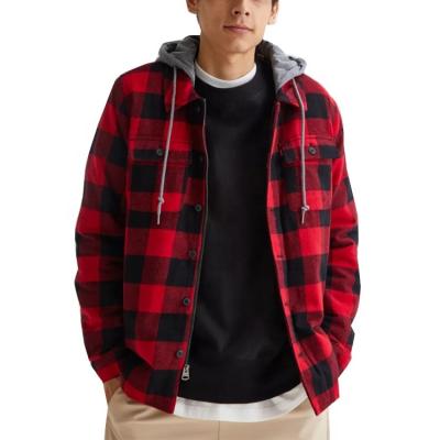 China Anti-pilling Thick Anti-pilling Men's Flannel Fleece Long Sleeve Cotton Plaid Shirts With Hood for sale