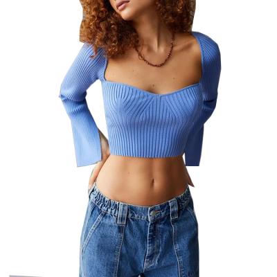 China Anti Wrinkle Anti Wrinkle Long Square Collar Slim Women's Sweater Crop Top for sale