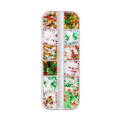 China Christmas NGP167 Nail Art Designs 12 Boxed Snowman Glitter Christmas Theme Snowman Christmas Tree Grids for Nail Art Decoration for sale