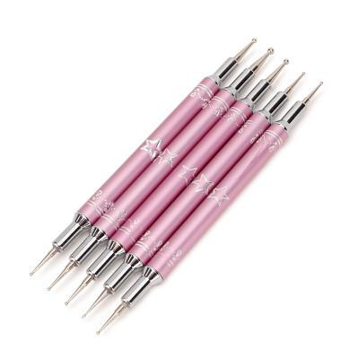 China Pink Metal Handle NP410 Nail Art 5 Pcs/Set Dual Heads Metal Handle Point Pink Drill Pen For Nail Tool for sale