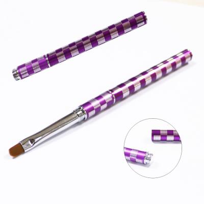 China Plaid Metal Handle NP176 Nail Art Brush Purple Plaid Metal Handle Gel Pen Painting Light Therapy Brush for Nail Tool for sale