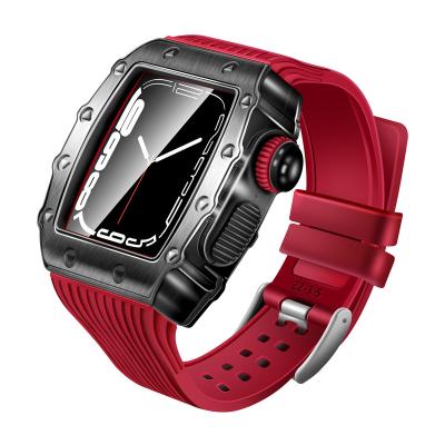 China HUALIMEI Anti-scratch Metal Case For Apple Watch 8 Series 7 6 5 4 Se Device 45mm 44mm 41mm 40mm 3in1 Cover + Protector + Screen Band for sale