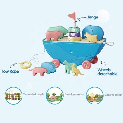 China DIY TOY Montessori Toy Balance Boat Play ROD Toys Children Balancing Animals Toy Building Block Sets Noah's Ark Boat With Tow Rope for sale