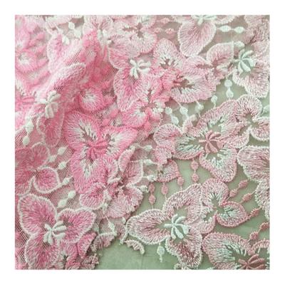 China 2021 Flame Retardant Chinese Brand New Design Tulle Mesh Lace Fabric Multicolor Luxury Embroidery Flower Fabric for sale