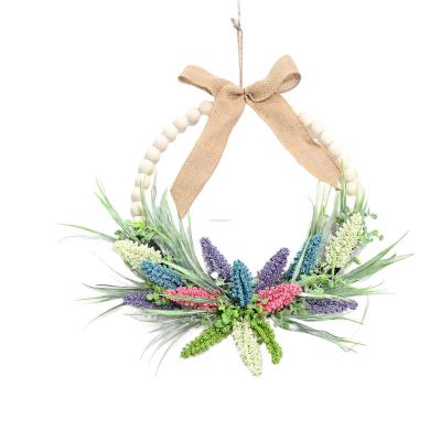 China Naturalistic 16 Inch Colorful Lavender Wooden Beads Wreath Decorations For Home Other Wedding Decorations for sale