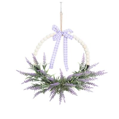 China Naturalistic 16 Inch Purple Lavender Artificial Flowers For Wreaths Wooden Beads Wreath Decorations For Home Wall Decor Gifts for sale