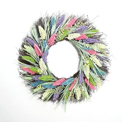 China Naturalistic 22 Inch Colorful Lavender Wreath For Front Door Decorative Flowers Wreaths And Plants Artificial Spring Wreath for sale