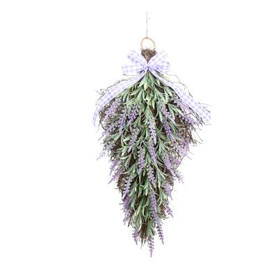 China Naturalistic 24 Inch Plastic Lavender Teardrop Pendant Artificial Flower Swags Decor Hanging Decoration for sale