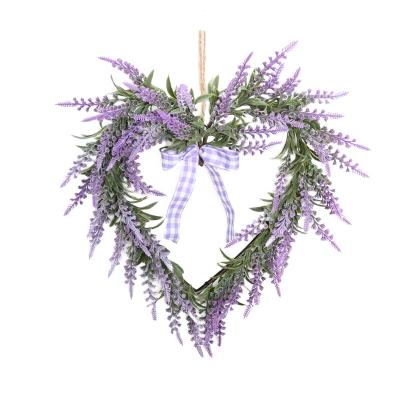 China Naturalistic 16 Inch Purple Lavender Heart Shaped Wreath For Gifts Decorative Flower Wreaths for sale