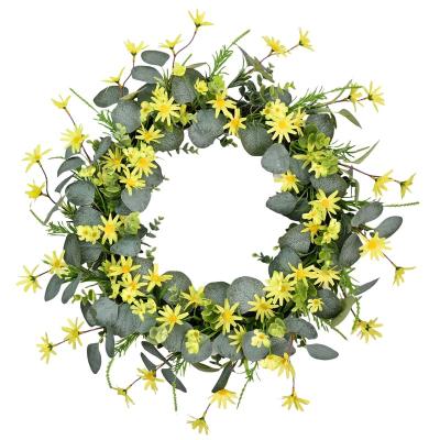 China Wedding Party Yellow Daisy Floral Wreaths For Home Front Door Artificial Daisy Wreath Interior Outdoor Decoaraion for sale