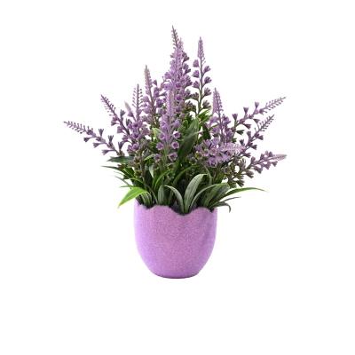 China Indor Decoration 8 Inch Plastic Lavender Eggshell Potted Mothers Day Gift Artificial Flowers In Decorative Pots for sale