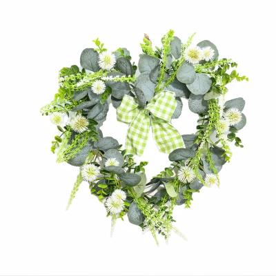 China Eco-friendly 16 Inch Artificial Dandelion Eucalyptus Valentines Day Decorations Heart Shaped Wreath For Wedding Decor for sale