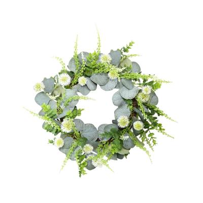 China Plastic 15 Inch Dandelion Eucalyptus Wreath Wedding Decorations Artificial Plant for sale