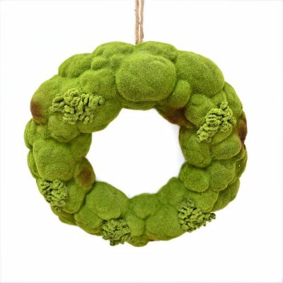 China Fibre/Foam 15.5 Inch Artificial Moss Wreath Flocked Foam Stone Garden Decor Simulation Moss Rocks Circle for sale